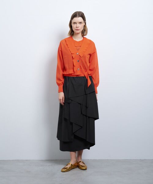 LANVIN en Bleu ニット セーター Vネックフリルトリム