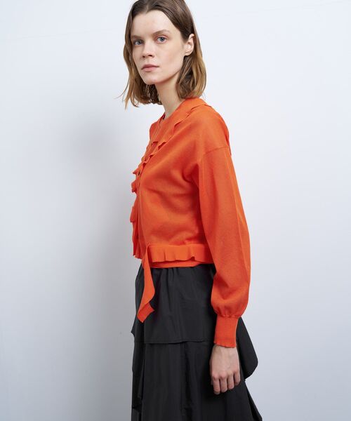 ニット セーター Vネックフリルトリムカーディガン レディース LANVIN en Bleu ニット セーター Vネックフリルトリム