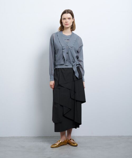 ランバンオンブルー　ボートネックフリルロングニット　ブラック　38 LANVIN en Bleu ニット セーター Vネックフリルトリム