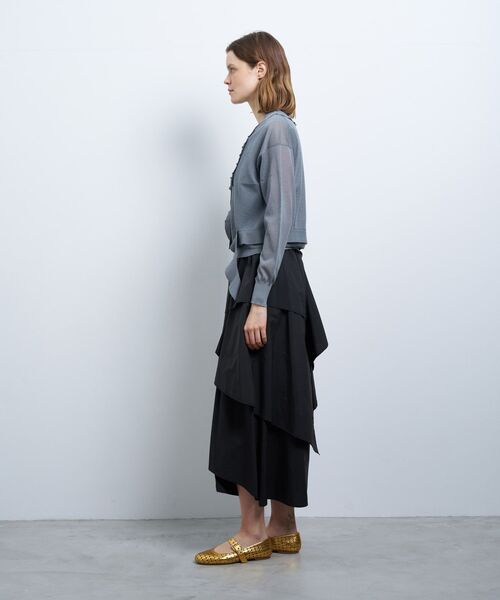 LANVIN en Bleu ニット セーター Vネックフリルトリム