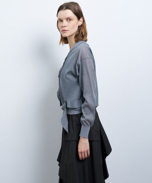美品 LANVIN ランバン カーディガン ニット フリル ブラウス 紺 高級 LANVIN en Bleu ニット セーター Vネックフリルトリム