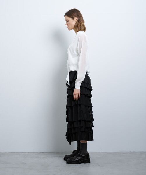 LANVIN en Bleu ニット セーター Vネックフリルトリム