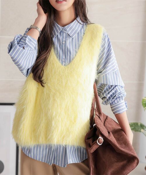 KOBE LETTUCE（神戸レタス） ベスト ジレ シャギーロングニットベスト