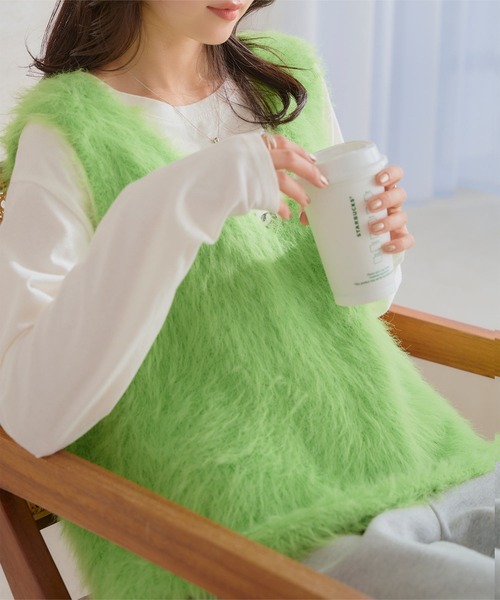 KOBE LETTUCE ベスト ジレ シャギーロングニットベスト レディース