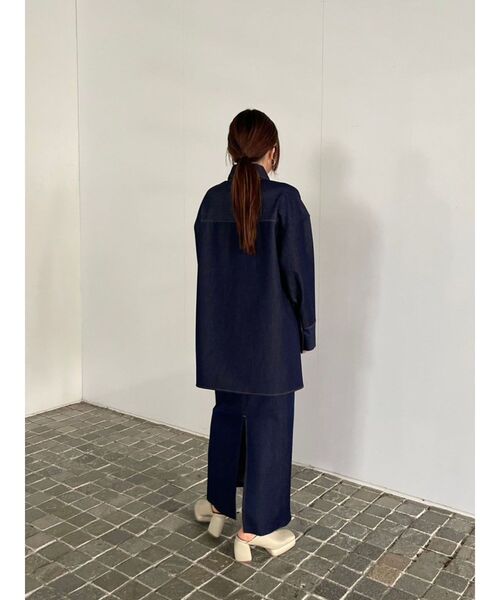 ラグナムーン ワイドスリーブタイネックシャツ インディゴ 柳橋唯コラボ LAGUNAMOON ブラウス シャツ 「柳橋唯コラボ」ワイドスリーブ