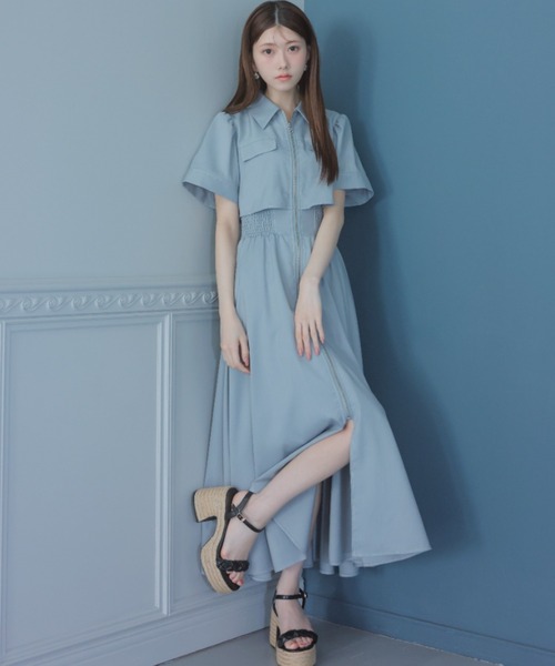rienda バストフレアワンピース 半袖 夏服 rienda ワンピース 「AKB48 千葉恵里さん着用」バストフレア