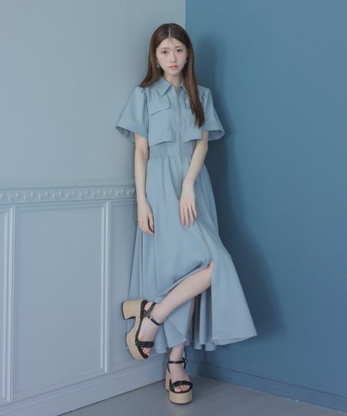 rienda バストフレアミニワンピース 半袖 夏服 バストフレアミニワンピース 半袖 夏服（ワンピース）｜rienda