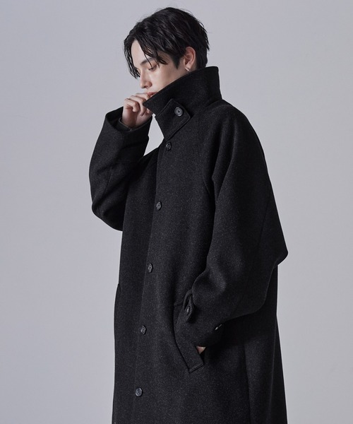 【新品未使用】CLEL テックメルトン ルーズステンカラーコート S ブラック CLEL】Tech Melton Loose Soutien Collar Coat/テックメルトン ルーズ