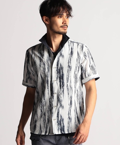 ニコルクラブフォーメン（NICOLE CLUB FOR MEN）/アラカルトプリント半袖スタンドシャツ NICOLE CLUB FOR MEN（ニコルクラブフォーメン） シャツ アラカルト