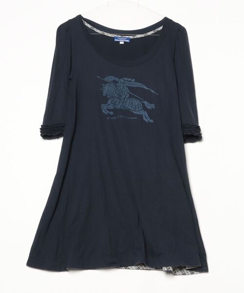 新品未使用　バーバリーブルーレーベルワンピース　38 ネイビー BURBERRY BLUE LABEL 「BURBERRY LABEL」 Tシャツワンピース 38
