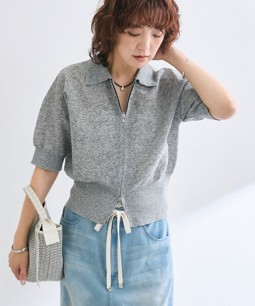 パーカー 「抜け感」セミシアーZIPポロニット レディース
