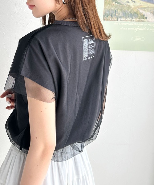 「Java」 半袖カットソー LARGE チャコールグレー×ブラック レディース