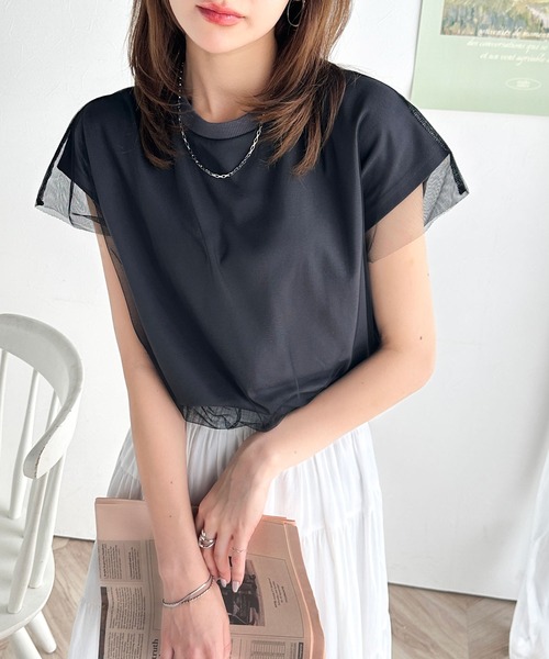 「Java」 半袖カットソー LARGE チャコールグレー×ブラック レディース