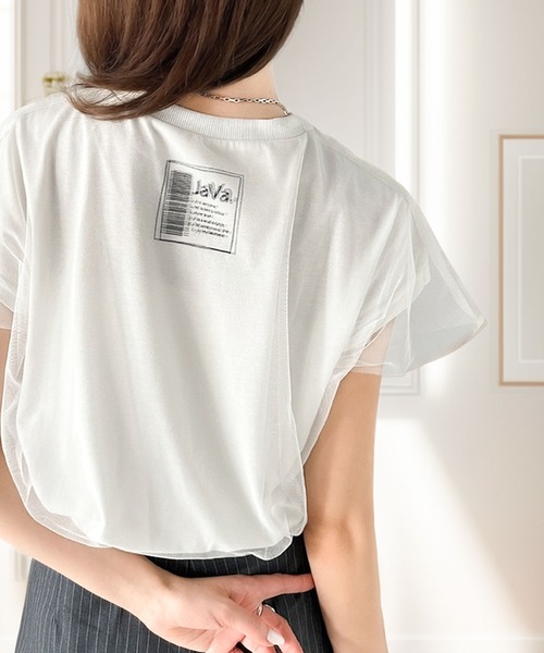 「Java」 半袖カットソー LARGE チャコールグレー×ブラック レディース