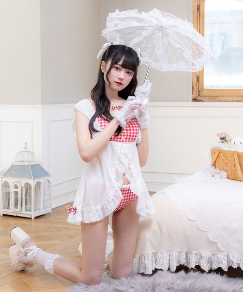 DearMyLove 水着 体型カバー デコルテリボンベビードール水着
