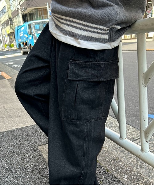 link lot カーゴパンツ ウォッシュ加工 デニムワイドバレルレッグ