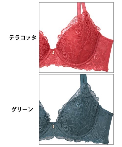 【  】ブラジャーショーツセット テラコッタ ブラジャー ショーツセット 「3点セット」トワイライトレース 育乳脇高