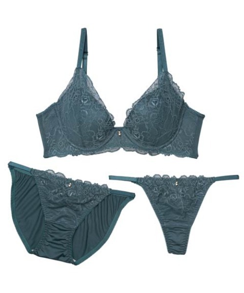 新品未使用　3点セット】トワイライトレース育乳脇高ブラジャー& フルバック&Tバックショーツ［大人気］グリーン-D70 D-75 ショーツM グリーン-D75/ショーツL) ブラジャー ショーツセット 「3点セット」トワイライトレース 育乳脇高