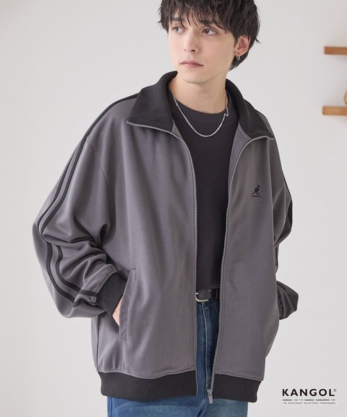 19841✨️レオナール カンカン素材ビジュー ラインストーン ロングジャケット KANGOL（カンゴール） ジャージ 別注 ロゴ ワンポイント刺繍 サイド