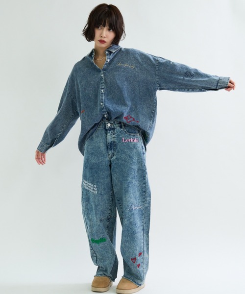 A.D.C.L. ブラウス シャツ ランダム刺繍 オーバーサイズ ビック