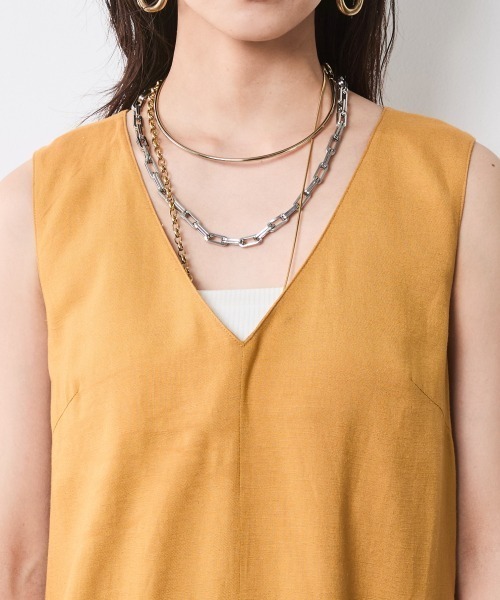 「CHIC STYLE」 ノースリーブワンピース 3L マスタード レディース_画像4