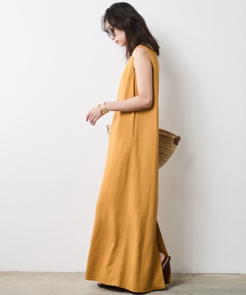 「CHIC STYLE」 ノースリーブワンピース 3L マスタード レディース_画像9