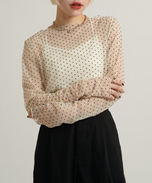 w closet（ダブルクローゼット） tシャツ チュールドットシアープル