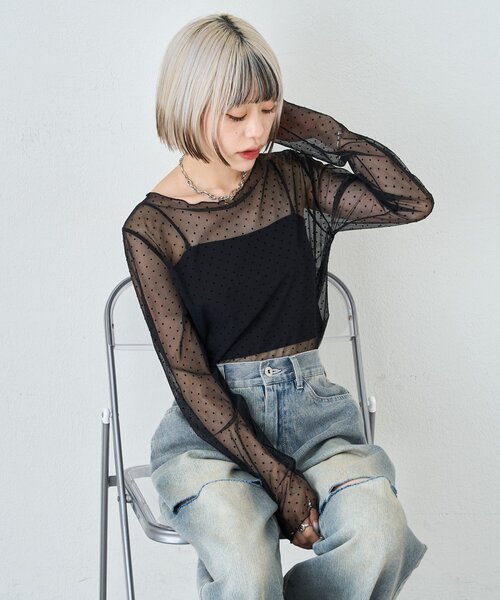 w closet（ダブルクローゼット） tシャツ チュールドットシアープル
