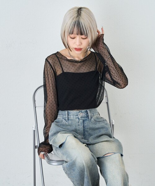 w closet（ダブルクローゼット） tシャツ チュールドットシアープル