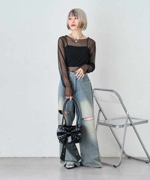 w closet（ダブルクローゼット） tシャツ チュールドットシアープル