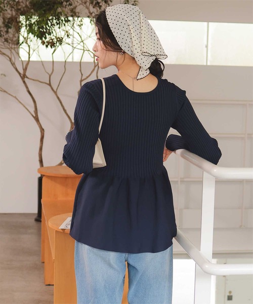 overE ペプラムニットトップス：ネイビー 96 overE ペプラムニットトップス：ネイビー 96の通販 by ぼらへ｜ラクマ