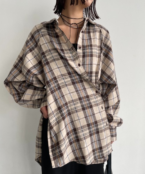 AIC. ブラウス シャツ マルチウェイチェックオーバーシャツ レディース