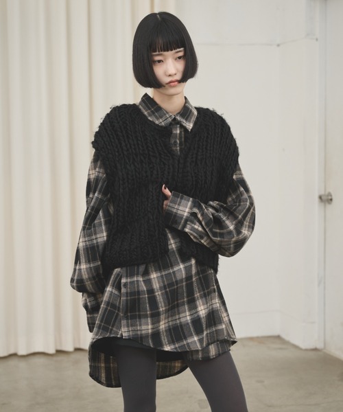 AIC. ブラウス シャツ マルチウェイチェックオーバーシャツ レディース