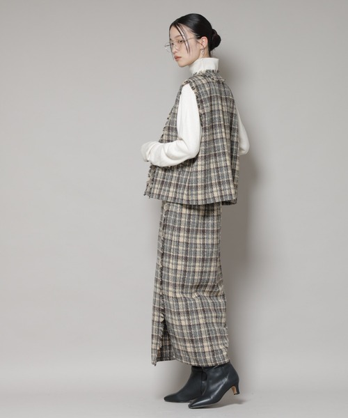 NANO universe（ナノ・ユニバース） スカート チェックフリンジラップ