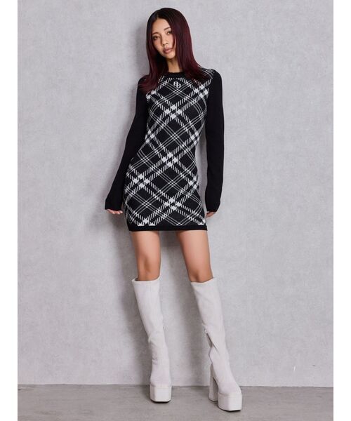GYDA（ジェイダ） ワンピース GG embroideryラメチェックニット