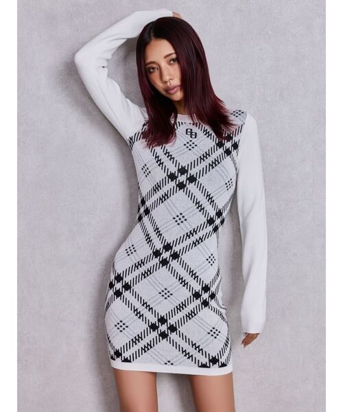 GYDA（ジェイダ） ワンピース GG embroideryラメチェックニット