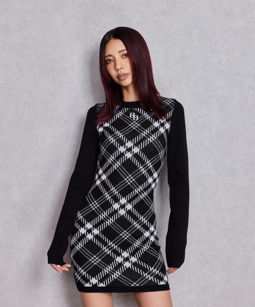 GYDA（ジェイダ） ワンピース GG embroideryラメチェックニット