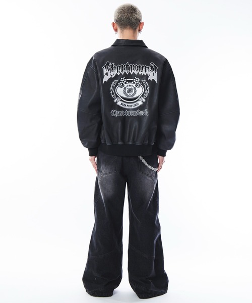 SHORT ROUND スタジャン SHORTROUND/PUグラフィックスタジャン メンズ