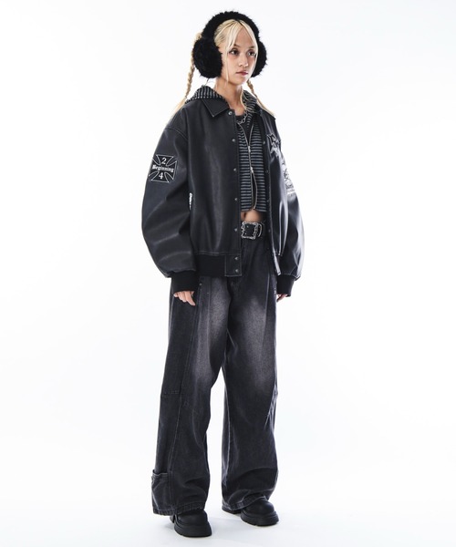 SHORT ROUND スタジャン SHORTROUND/PUグラフィックスタジャン メンズ