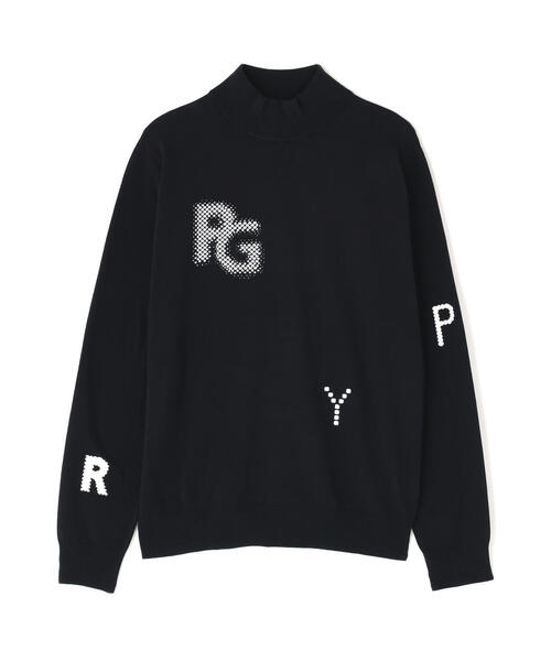 パーリーゲイツ　ニット　カシミヤタッチ 12G部分ジャガードカシミヤタッチコットンハイネックニットプル