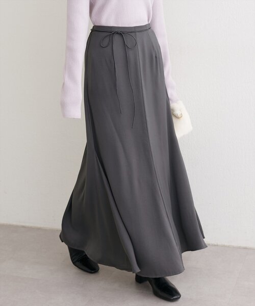 natural couture スカート リボンベルト付きサテンスカート : ZOZOTOWN