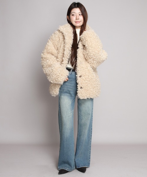 スーパービューティー ショートコート ブルゾン プードルファー ブルゾン アウター プードルファーブルゾン レディース : ZOZOTOWN