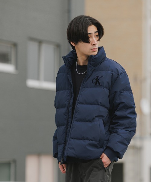 美品 カルバンクライン フーデッドダウンジャケット M ネイビー ウォッシャブル Calvin Klein（カルバン・クライン） ダウンジャケット ダウン メンズ