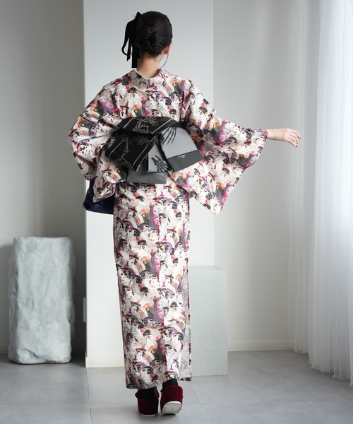 utatane 着物 着物 単衣 ニコアンティーク 美人画猫 レディース