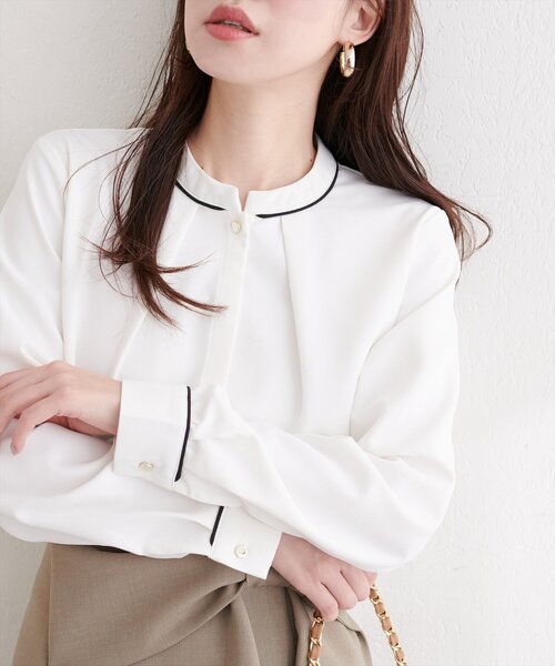 エブール パイピングブラウス 36 レディース ホワイト×ブラック【中古】【新入荷】★ Perfect Suit FActory（パーフェクト スーツ ファクトリー） ブラウス