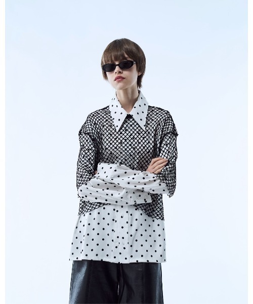 シャツ Mesh layered dot shirt / メッシュレイヤードドットシャツ 