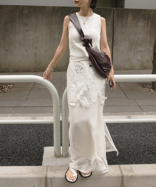 スカート AMERI MEDI 3D LACE MOTIF LAYEREDSKIRT Ameri（アメリ） ロング スカート 夏 MEDI CUTWORK 3D LACE MOTIF