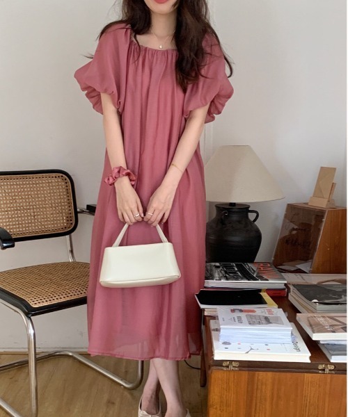 新品】2way 袖バルーンスクエアワンピース ロング オフ