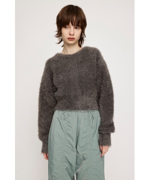 SLY シャギーニット　グレー SLY（スライ） ニット セーター 2WAY SHAGGY CROP C/D ツーウェイ