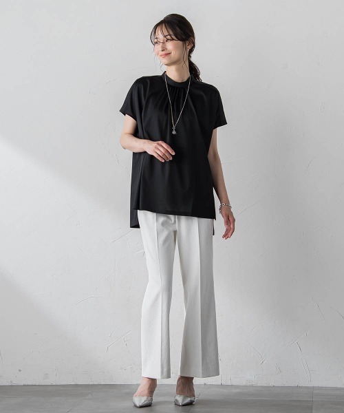 tシャツ ギャザーネックコットンカットソー「洗濯機で洗える」 レディース LAUTREAMONT tシャツ ギャザーネックコットンカットソー「洗濯機
